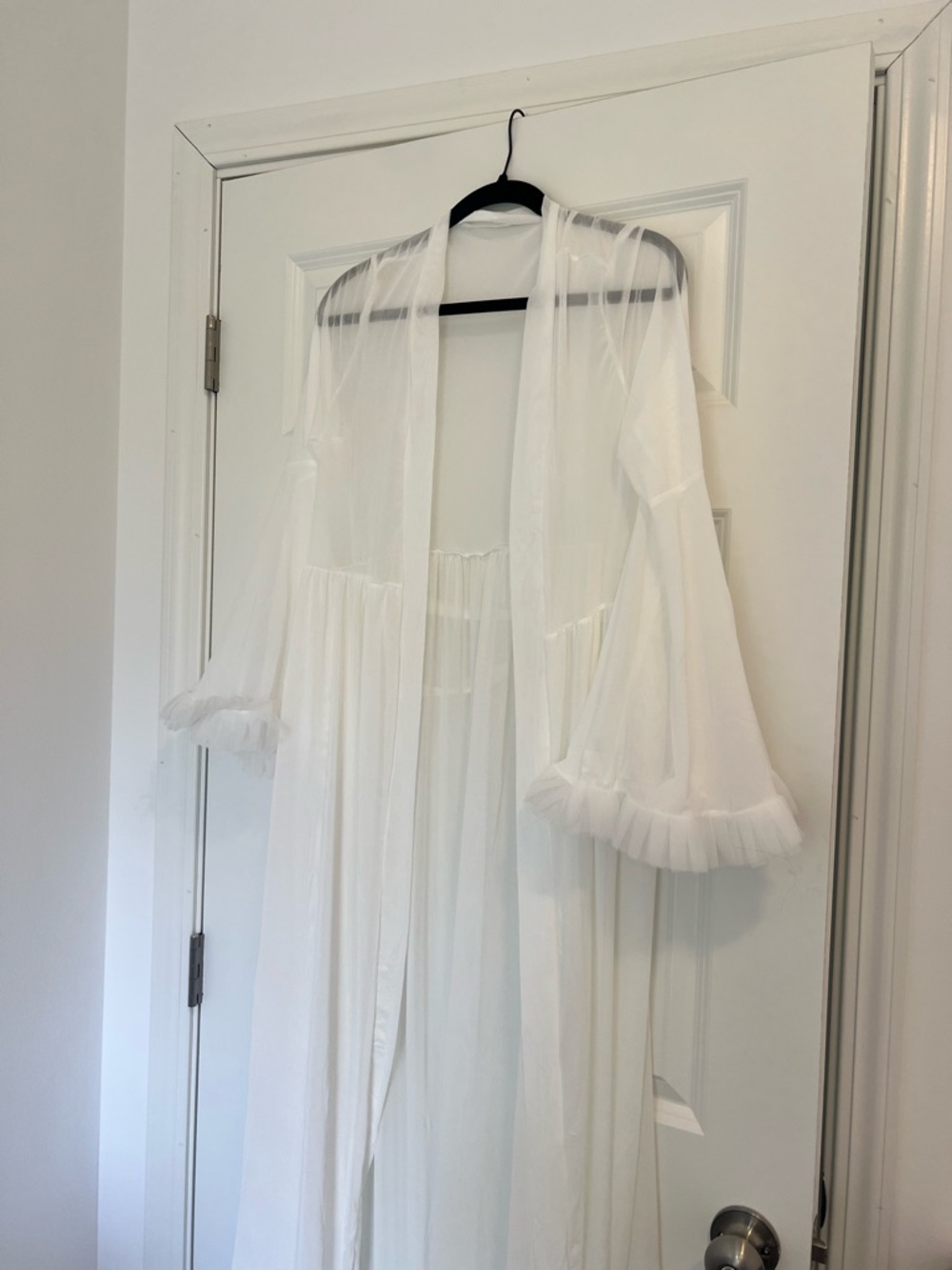 Sheer White Long Robe with Ruffled Cuffs